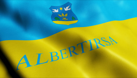 3D Illustration of a waving Hungary city flag of Albertirsaの写真素材