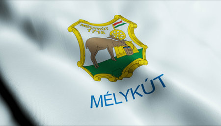 3D Illustration of a waving Hungary city flag of Melykutの写真素材