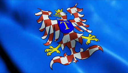 3D Illustration of a waving Czech city flag of Moravska Trebovaの写真素材
