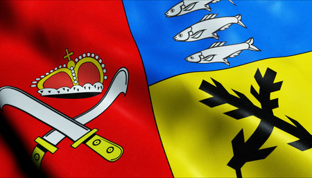 3D Illustration of a waving Czech city flag of Pribyslavの写真素材