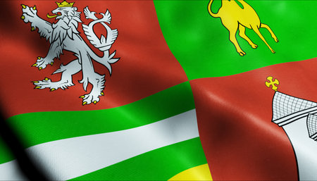 3D Illustration of a waving Czech region flag of Plzenの写真素材