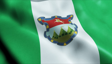 3D Illustration of a waving Guatemala department flag of Sacatepequezの写真素材