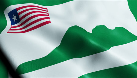 3D Illustration of a waving Liberia county flag of Grand Cape Mountの写真素材