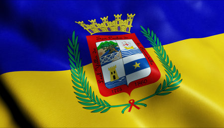 3D Illustration of a waving Puerto Rico City flag of Aguadillaの写真素材