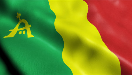 3D Illustration of a waving Puerto Rico City flag of Loizaの写真素材