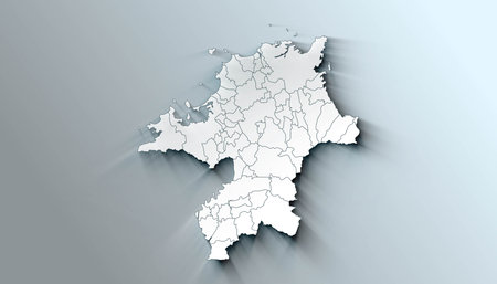 Minimalist Map of Fukuoka Japan Prefecture with Bordersの写真素材