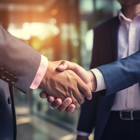 Business people shaking hands, finishing up a meeting. Business success concept.の素材