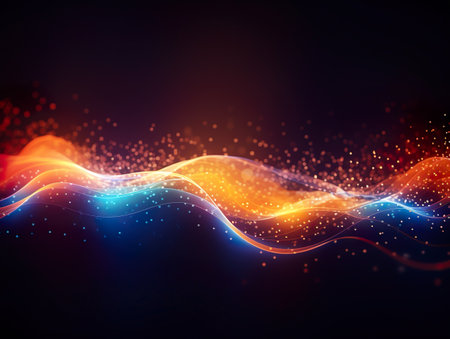 Abstract background with glowing lines and particles. Vector illustration. Eps 10の素材