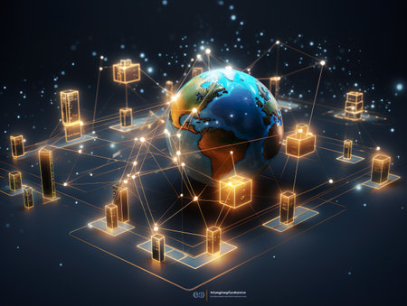 Global network connection with earth. 3d illustrations. Global business concept.の素材