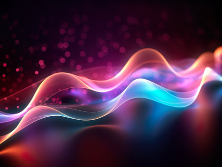 abstract background with glowing waves and bokeh effect, vector illustrationの素材