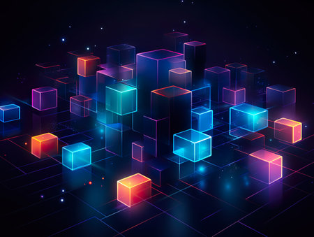 Abstract futuristic background with glowing cubes. Vector illustration. Eps 10.の素材