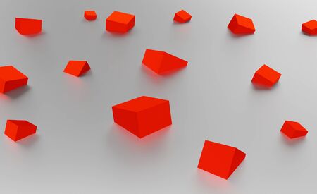 Chaotic red cubes. Abstract background. rendered in 3dの写真素材