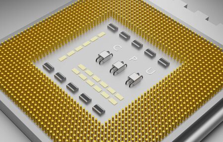 Computer processor CPU close up. Rendered in 3D.