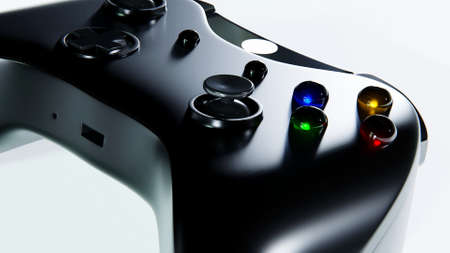 Video game controller. Black gamepad close up on a white background. 3d render.