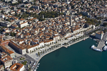 Aerial view of Diocletian Palace and old part of town, from the seaside, Town Split, Croatiaのeditorial素材