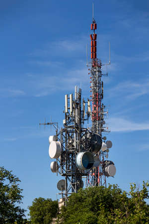 Bunch of antennas on tower on top of hill Vidova Gora on island Brac in Croatiaの写真素材