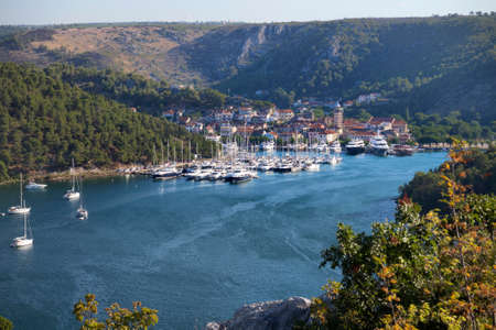 Skradin, town on confluence of river Krka at Adriatic sea, near Krka waterfallsの写真素材