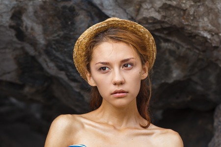 Head and shoulders fashion portrait shoot of a beautiful teen girlの写真素材