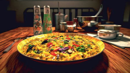 Delicious Delight: A Mouthwatering Meal on the Table. Generative AIの素材