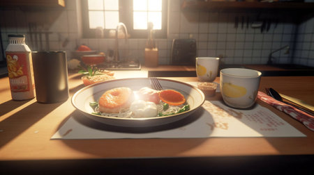 Delicious Delight: A Mouthwatering Meal on the Table. Generative AIの素材