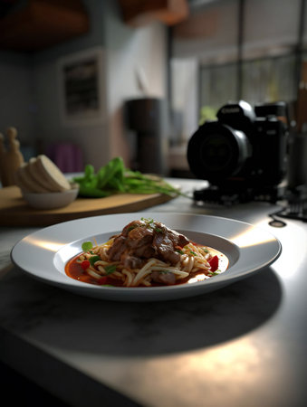 Delicious Delight: A Mouthwatering Meal on the Table. Generative AIの素材