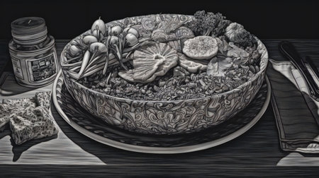 Delicious Delight: A Mouthwatering Meal on the Table. Generative AIの素材