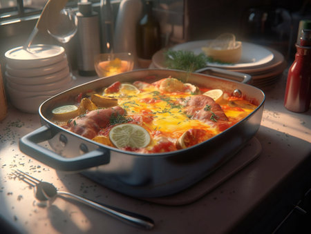 Delicious Delight: A Mouthwatering Meal on the Table. Generative AIの素材