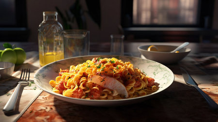 Delicious Delight: A Mouthwatering Meal on the Table. Generative AIの素材
