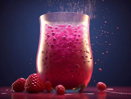 Refreshing Berry Bliss: A Macro View of a Healthy Cocktail.の素材