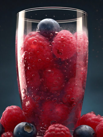 Refreshing Berry Bliss: A Macro View of a Healthy Cocktail.の素材