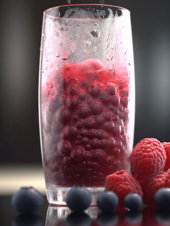 Refreshing Berry Bliss: A Macro View of a Healthy Cocktail.の素材