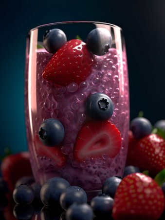 Refreshing Berry Bliss: A Macro View of a Healthy Cocktail.の素材