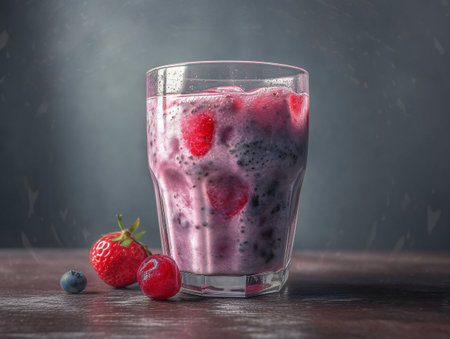 Refreshing Berry Bliss: A Macro View of a Healthy Cocktail.の素材