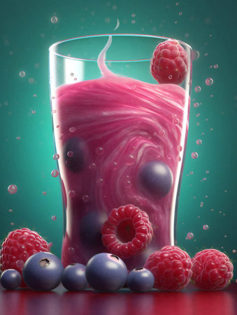 Refreshing Berry Bliss: A Macro View of a Healthy Cocktail.の素材