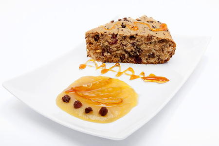 Vegan chocolate, cranberries and almond cake  front view の写真素材