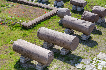 Roman ruins: columns on the ground - Imperial fora, Rome (Italy)の写真素材