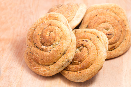 Four wholemeal buns with onionsの写真素材