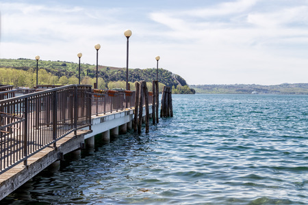 Right jetty39s view of the lake Bracciano Anguillara Lazio Italyの写真素材