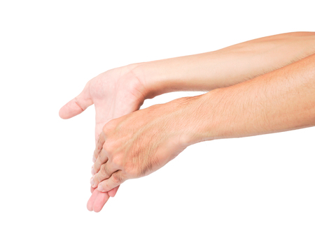 stretching exercises finger ion white background, health care conceptの写真素材