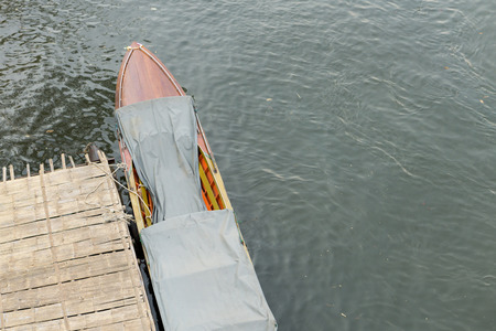 Closeup top view boat on the river, holiday and relax conceptの写真素材