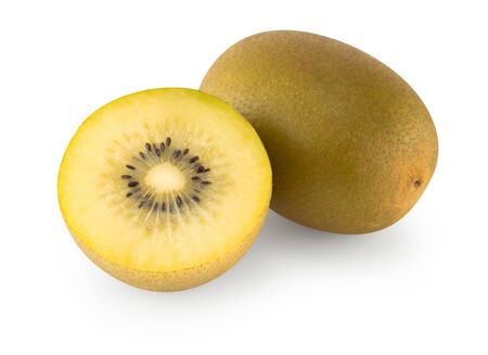 Fresh gold kiwi fruit isolated on white background, health care conceptの写真素材