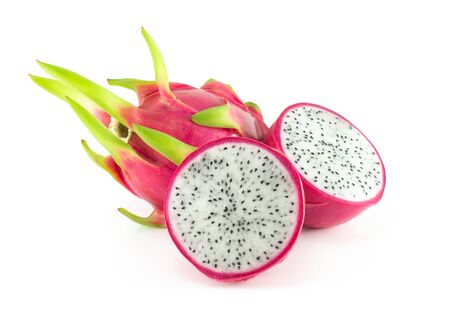 Close up fresh dragon fruit isolated on white background, food healthyの写真素材