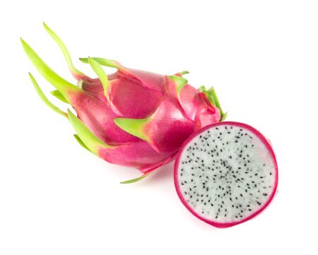 Close up fresh dragon fruit isolated on white background, food healthyの写真素材
