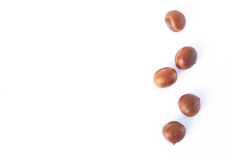 Closeup horse chestnuts isolated on white background,  healthy food conceptの写真素材