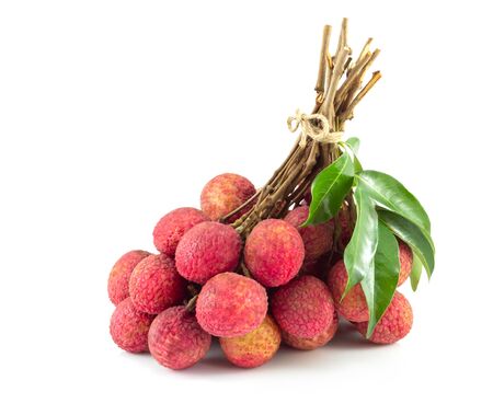 Fresh ripe lychee tropical fruit isolated on white backgroundの写真素材
