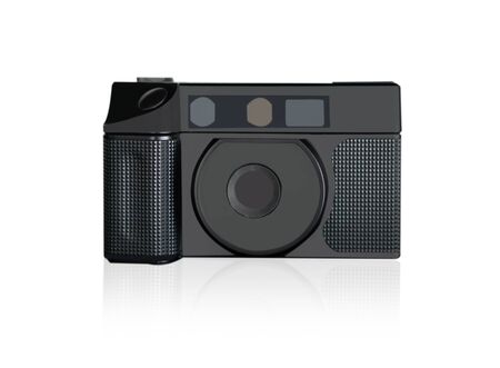 Closeup retro film photo camera isolated on white backgroundの写真素材