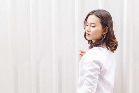 Woman happy feeling with white background