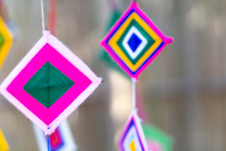 Tung (flag spider web), an important ritual instrument of Isan people, Thailandの写真素材