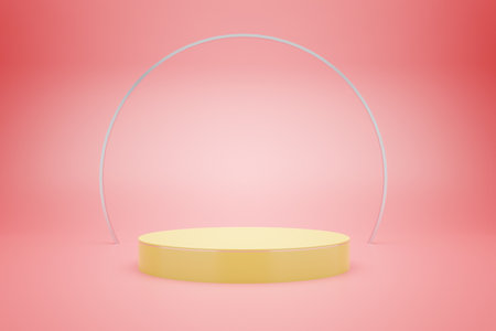 3d rendering of yellow podium with pink pastel color  background for product advertising, Minimal styleの写真素材