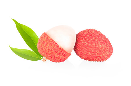 Fresh ripe lychee tropical fruit isolated on white backgroundの写真素材